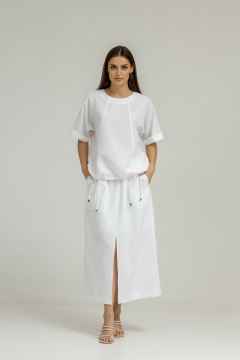 Белая льняная юбка с разрезом и резинкой на талии Atelero 1106Б белый - фото 1