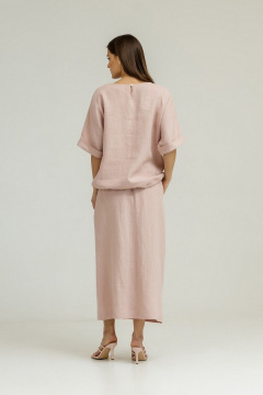 Розовые льняные брюки-карандаш и топ с глубоким вырезом Atelero 1106П пудровый - фото 5