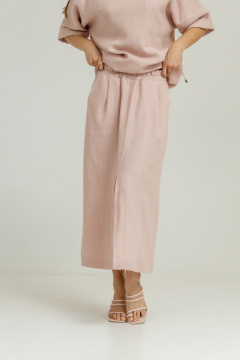 Розовые льняные брюки-карандаш и топ с глубоким вырезом Atelero 1106П пудровый - фото 4