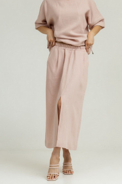 Розовые льняные брюки-карандаш и топ с глубоким вырезом Atelero 1106П пудровый - фото 2