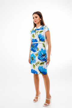 Модное летнее платье с принтом цветов и поясом из текстиля Anelli 1348 цветы - фото 3