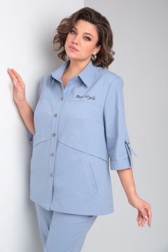Голубой комплект из рубашки и брюк из хлопка на каждый день Tensi 373 голубой - фото 3