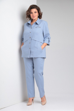 Голубой комплект из рубашки и брюк из хлопка на каждый день Tensi 373 голубой - фото 2