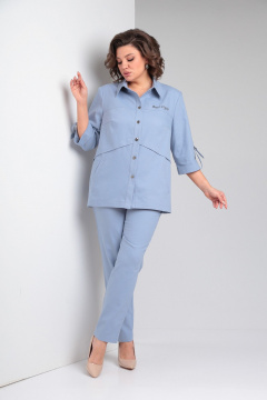 Голубой комплект из рубашки и брюк из хлопка на каждый день Tensi 373 голубой - фото 1