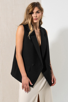 Черный жилет прямого силуэта с карманами и двубортной застежкой SILVERSPICE S-2421 - фото 1
