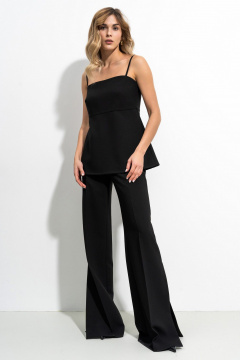 Черный брючный комплект с топом из текстиля для демисезона SILVERSPICE S-8424 - фото 2