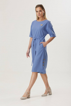 Льняное платье свободного силуэта из вискозы для летних прогулок Твой имидж 1817 голубой - фото 4