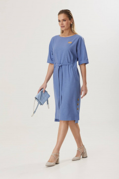 Льняное платье свободного силуэта из вискозы для летних прогулок Твой имидж 1817 голубой - фото 2
