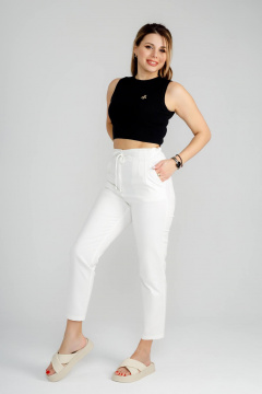 Брюки бананы укороченные из хлопка для повседневной носки IUKONA 1009 молочный - фото 5