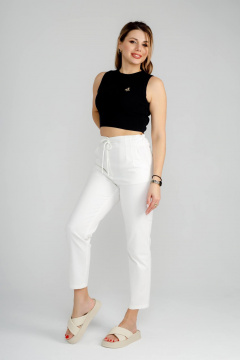 Брюки бананы укороченные из хлопка для повседневной носки IUKONA 1009 молочный - фото 4