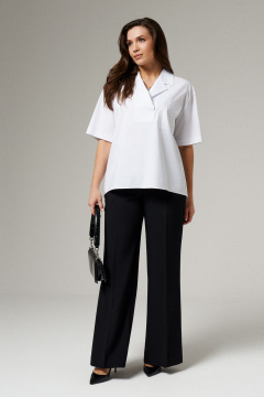 Повседневная хлопковая блуза с длинным рукавом и фигурным низом Панда 171440w белый - фото 1