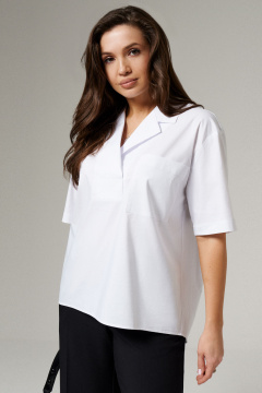 Повседневная хлопковая блуза с длинным рукавом и фигурным низом Панда 171440w белый - фото 2