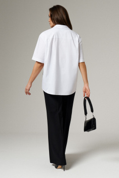 Повседневная хлопковая блуза с длинным рукавом и фигурным низом Панда 171440w белый - фото 3