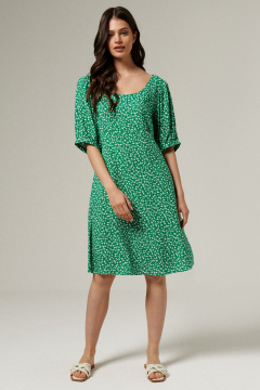 Полуприлегающая зеленая платье с шнурками и коротким рукавом Панда 179980w зеленый - фото 1
