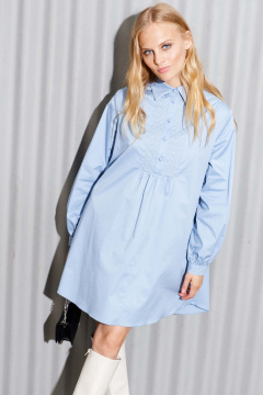 Демисезонное платье рубашечного кроя из хлопка с вышивкой Lokka 1256 голубой - фото 3