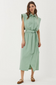 Летнее платье из льна с рельефами и кожаным поясом Lyushe 3765 - фото 1