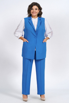 Деловой комплект из жилета, блузки и брюк из текстиля Пинск-Стиль 124 василек - фото 3