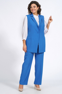 Деловой комплект из жилета, блузки и брюк из текстиля Пинск-Стиль 124 василек - фото 1