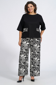 Модный демисезонный комплект из жилета, блузки и брюк Пинск-Стиль 135 черный_белая_геометрия - фото 5