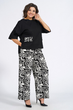 Модный демисезонный комплект из жилета, блузки и брюк Пинск-Стиль 135 черный_белая_геометрия - фото 4