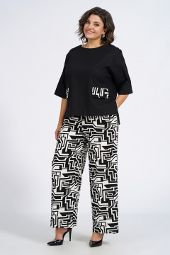 Модный демисезонный комплект из жилета, блузки и брюк Пинск-Стиль 135 черный_белая_геометрия - фото 3