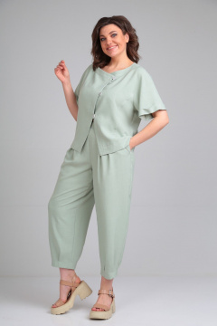 Женский костюм из льна-вишера брюки и жакет на каждый день Michel chic 1337/1 светло-зеленый - фото 3