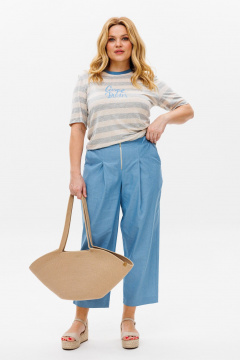 Летний брючный костюм из хлопка с принтом и коротким рукавом Michel chic 1370 голубой,серый - фото 3