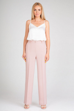 Деловой брючный костюм из текстиля с высокой посадкой IVARI 10609 пудра - фото 5