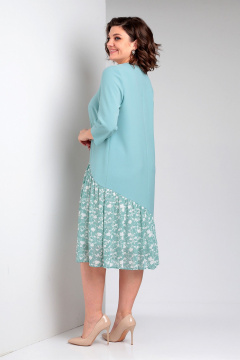 Платье с асимметричным низом и шифоном, бирюзовое Liona Style 756 лазурный - фото 4