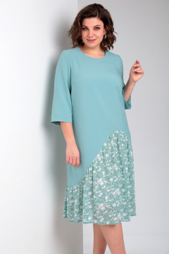 Платье с асимметричным низом и шифоном, бирюзовое Liona Style 756 лазурный - фото 3