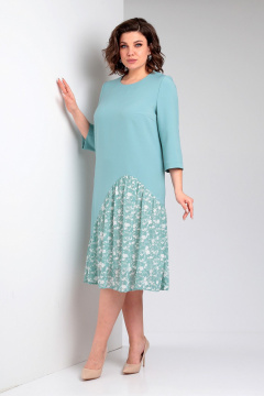 Платье с асимметричным низом и шифоном, бирюзовое Liona Style 756 лазурный - фото 2