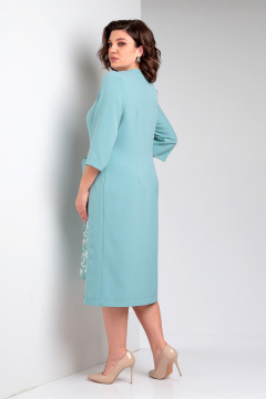 Платье полуприлегающее с V-образным вырезом из текстиля, бирюзовое Liona Style 896 лазурный - фото 3