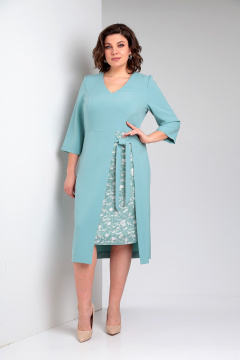 Платье полуприлегающее с V-образным вырезом из текстиля, бирюзовое Liona Style 896 лазурный - фото 2