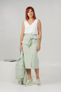 Джинсовый костюм жакет и юбка с карманами и клапанами Соджи 608 мятный - фото 5