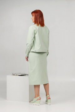 Джинсовый костюм жакет и юбка с карманами и клапанами Соджи 608 мятный - фото 4