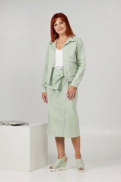 Джинсовый костюм жакет и юбка с карманами и клапанами Соджи 608 мятный - фото 2