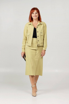 Джинсовый комплект жакет и юбка с клапанами и разрезами Соджи 608 горчичный - фото 1