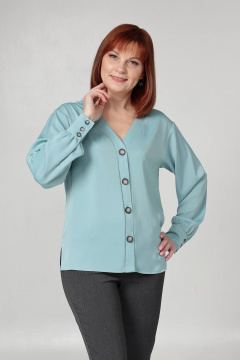 Блуза прямого силуэта с фигурными планками и разрезами Соджи 610 бирюзовый - фото 1