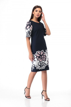 Элегантное платье из трикотажа с рельефами и принтом Anelli 572 синий - фото 4