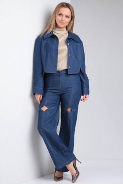 Демисезонные джинсовые брюки с фигурными вырезами Viola Style 7073 синий - фото 1