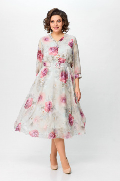 Мультиколор платье приталенное шифон с рюшей и воланами Slaviaelit 526-1 - фото 3
