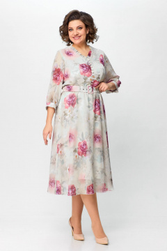 Мультиколор платье приталенное шифон с рюшей и воланами Slaviaelit 526-1 - фото 1