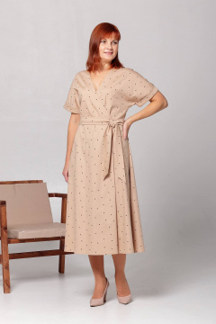 Летнее свободное платье с трапецией и запахом Соджи 588 песочный - фото 3