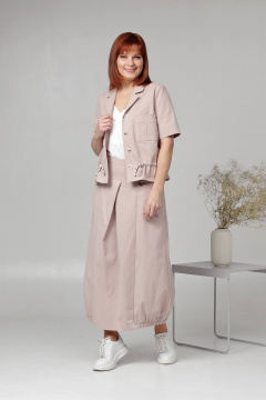 Жакет и широкой юбкой из хлопка бежевый на каждый день Соджи 605 бежевый - фото 3