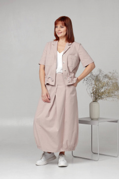 Жакет и широкой юбкой из хлопка бежевый на каждый день Соджи 605 бежевый - фото 2