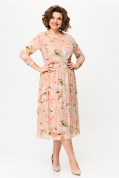 Летнее платье из сетки с V-образными кокетками Bonna Image 888 персиковый - фото 1