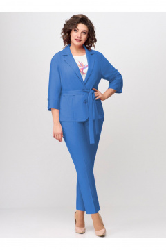 Деловой костюм 3-прядметный из ленового текстиля БагираАнТа 866 т.голубой - фото 1