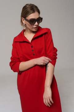 Платье миди в прямом стиле из трикотажа и хлопка GRATTO 8339 алый - фото 4