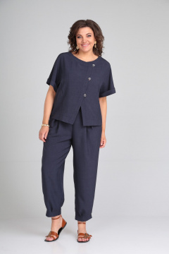 Универсальный костюм с жакетом и брюками из текстиля Michel chic 1337/1 темно-синий - фото 1