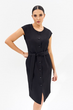 Классическое платье-халат из натуральной ткани с поясом для делового образа FOXY FOX 1550 черный - фото 3